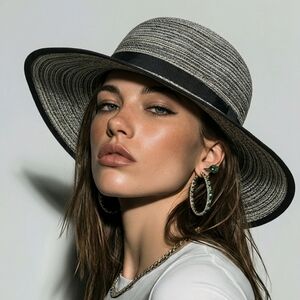 Solar Escape Ladies Sun Hat Packable Adjustable Black Tan Grey 7.5 Inch Diameter